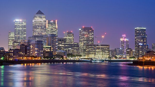 Canary Wharf skyline at night